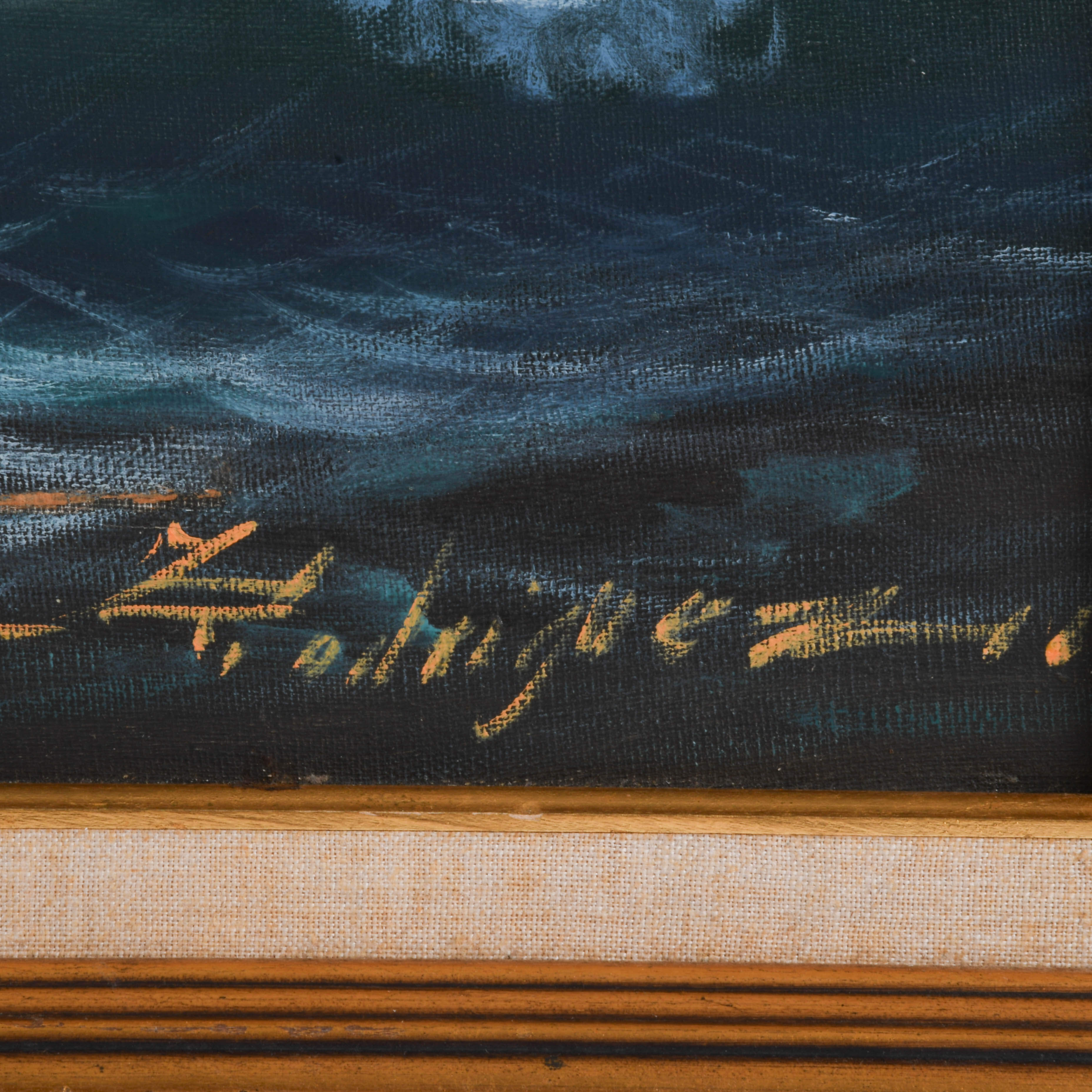 Framed Signed Rocky Coastline Oil on Canvas-4