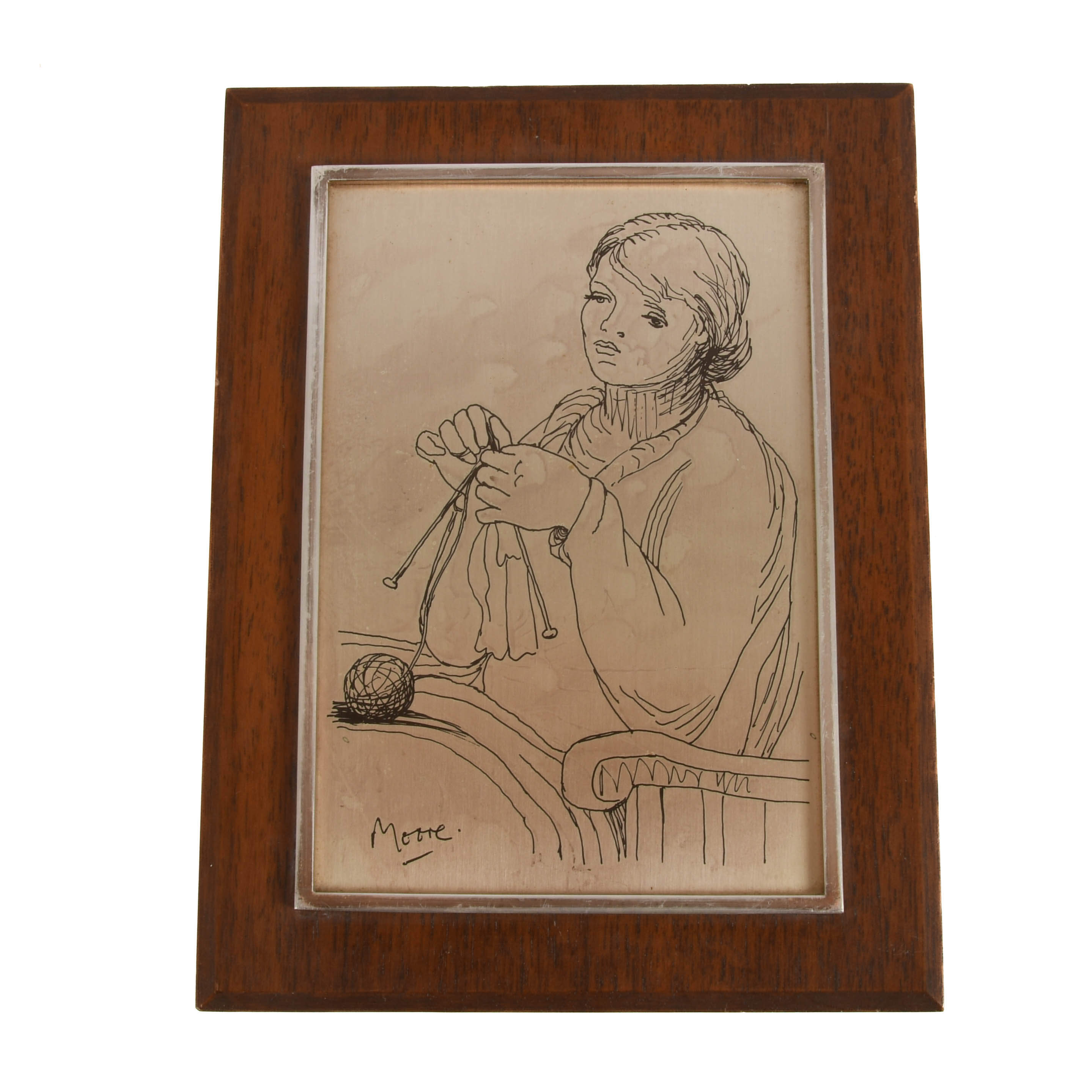 Sterling Silver Henry Moore Portrait Limited-Edition 427/1000 Etching-1