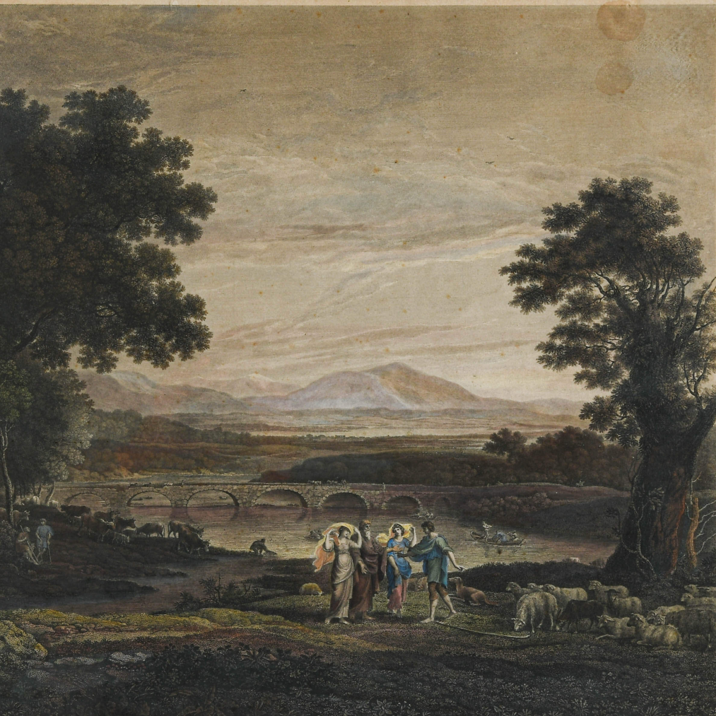 Framed Antique Engraving of Jacob and Laban-2