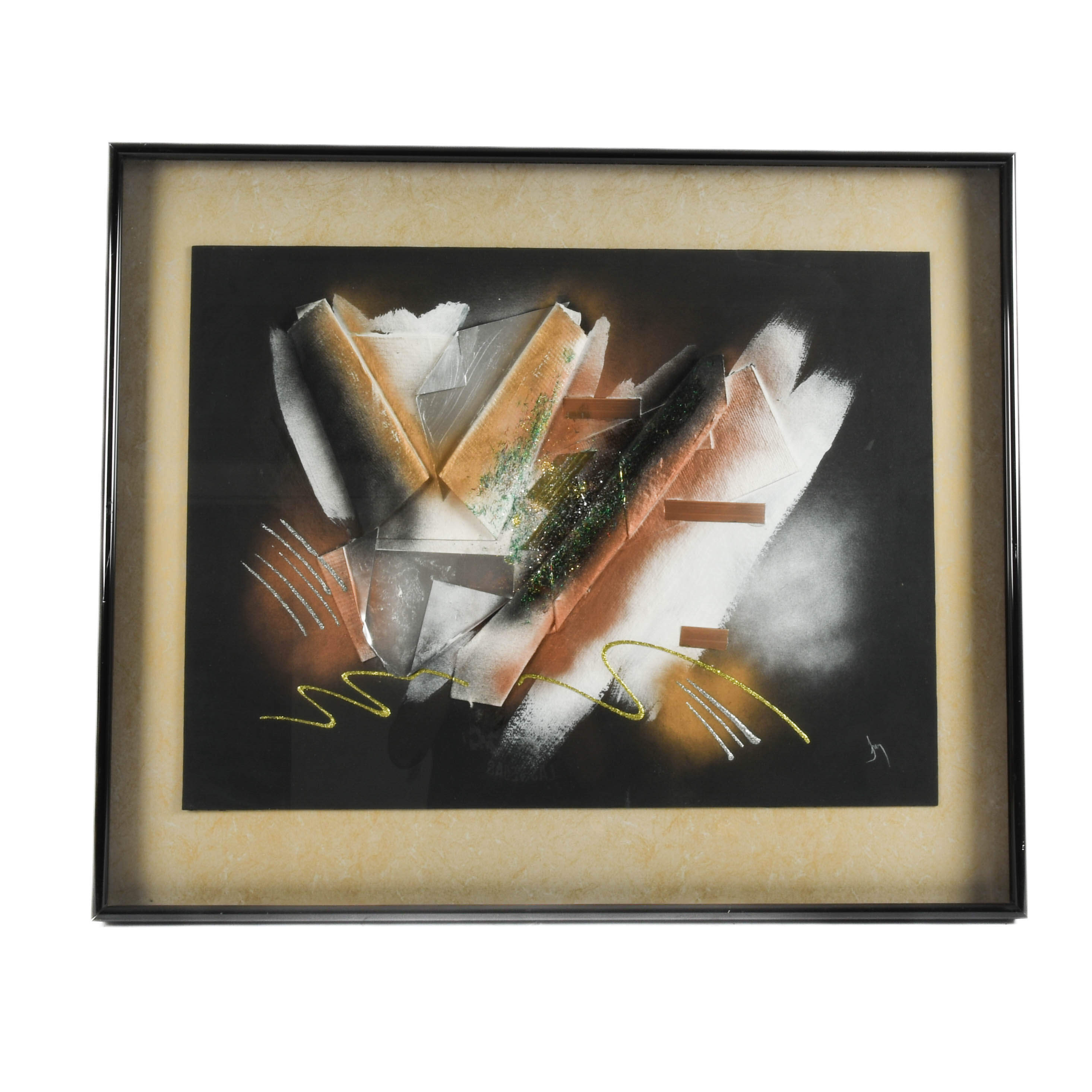 Framed Signed 3D Abstract-Style Mixed Media Painting-1