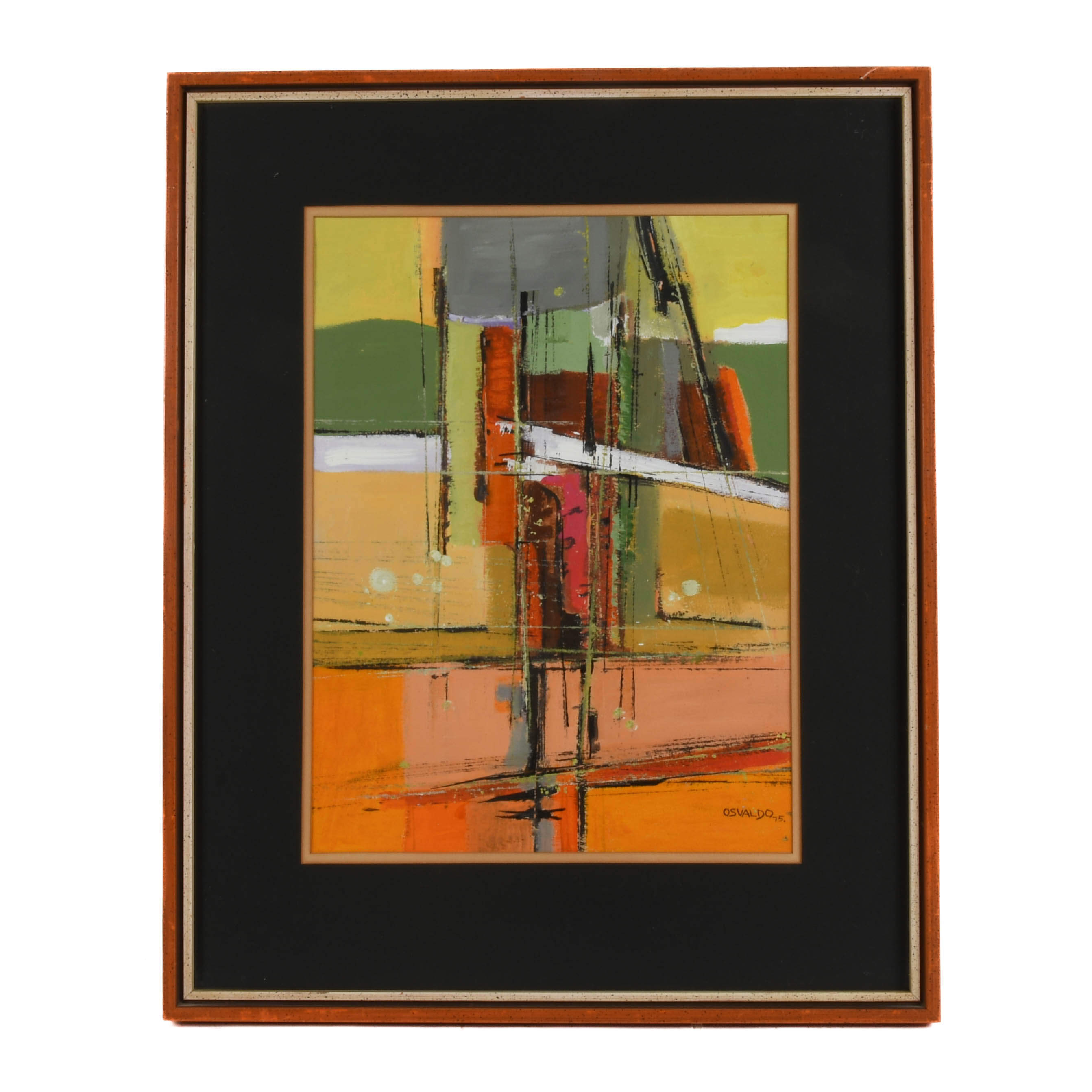 Framed Signed Osvaldo Gutierrez Untitled Abstract Oil Painting-1