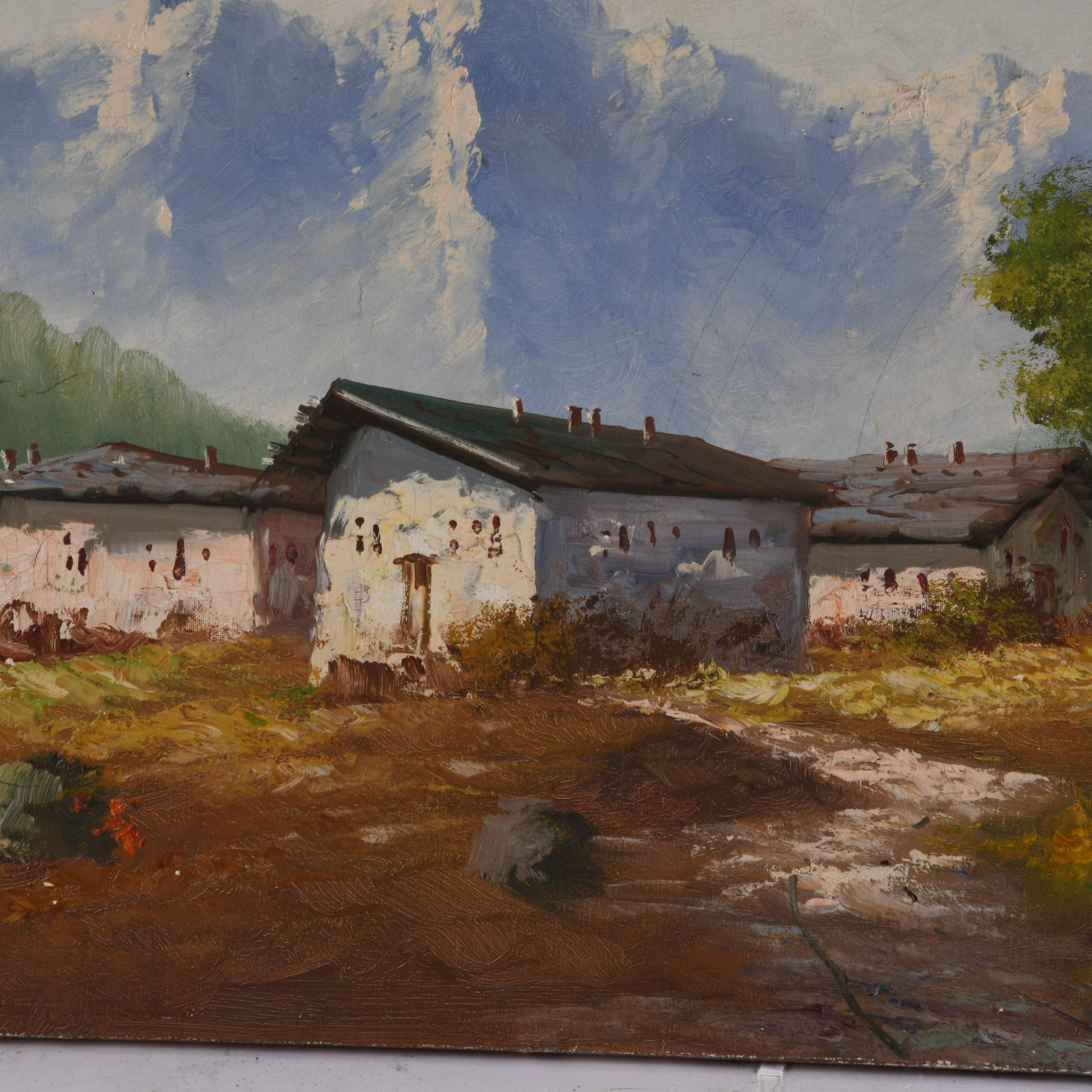 Signed Monti "Hillside Houses" Oil on Canvas-4