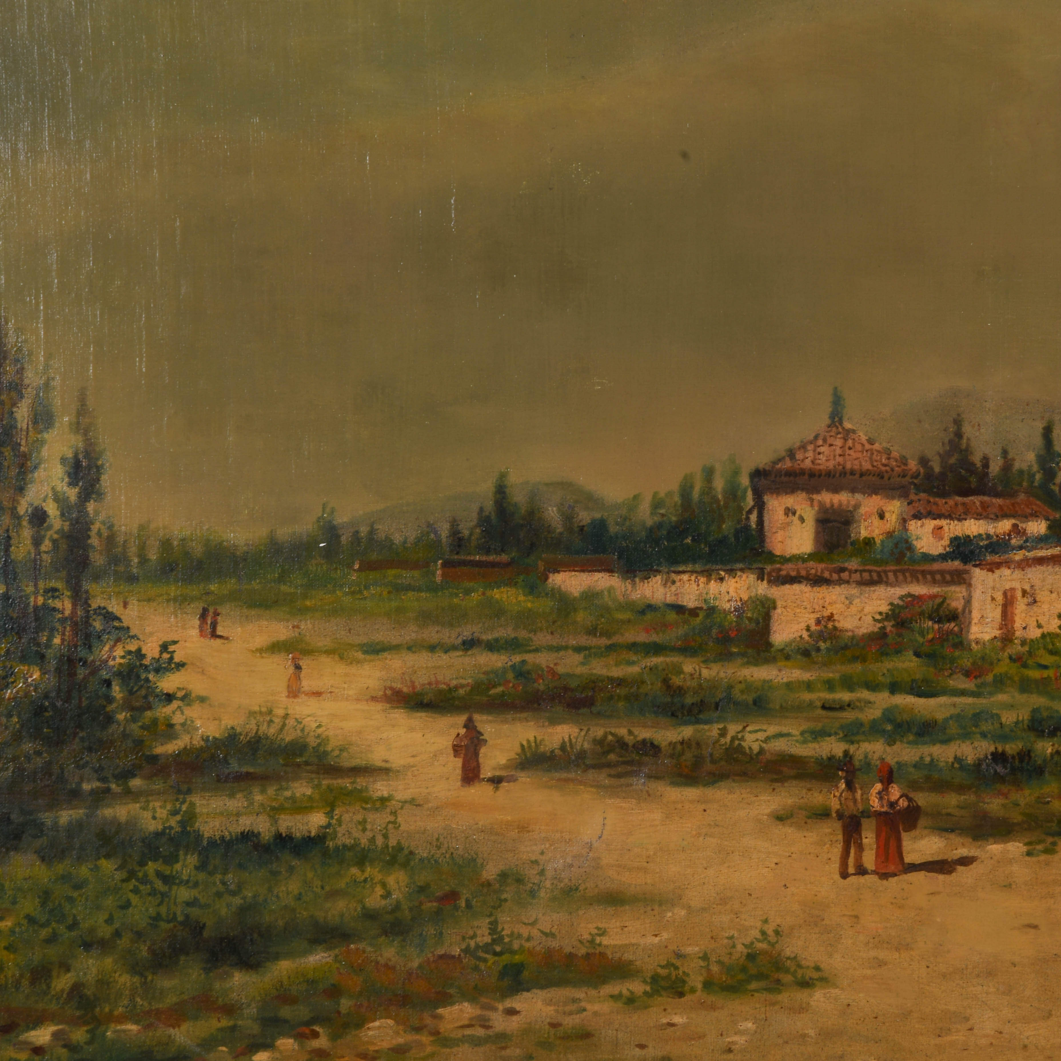 Signed Rafael Blanco Merino "Villa Courtyard" Oil on Canvas-4