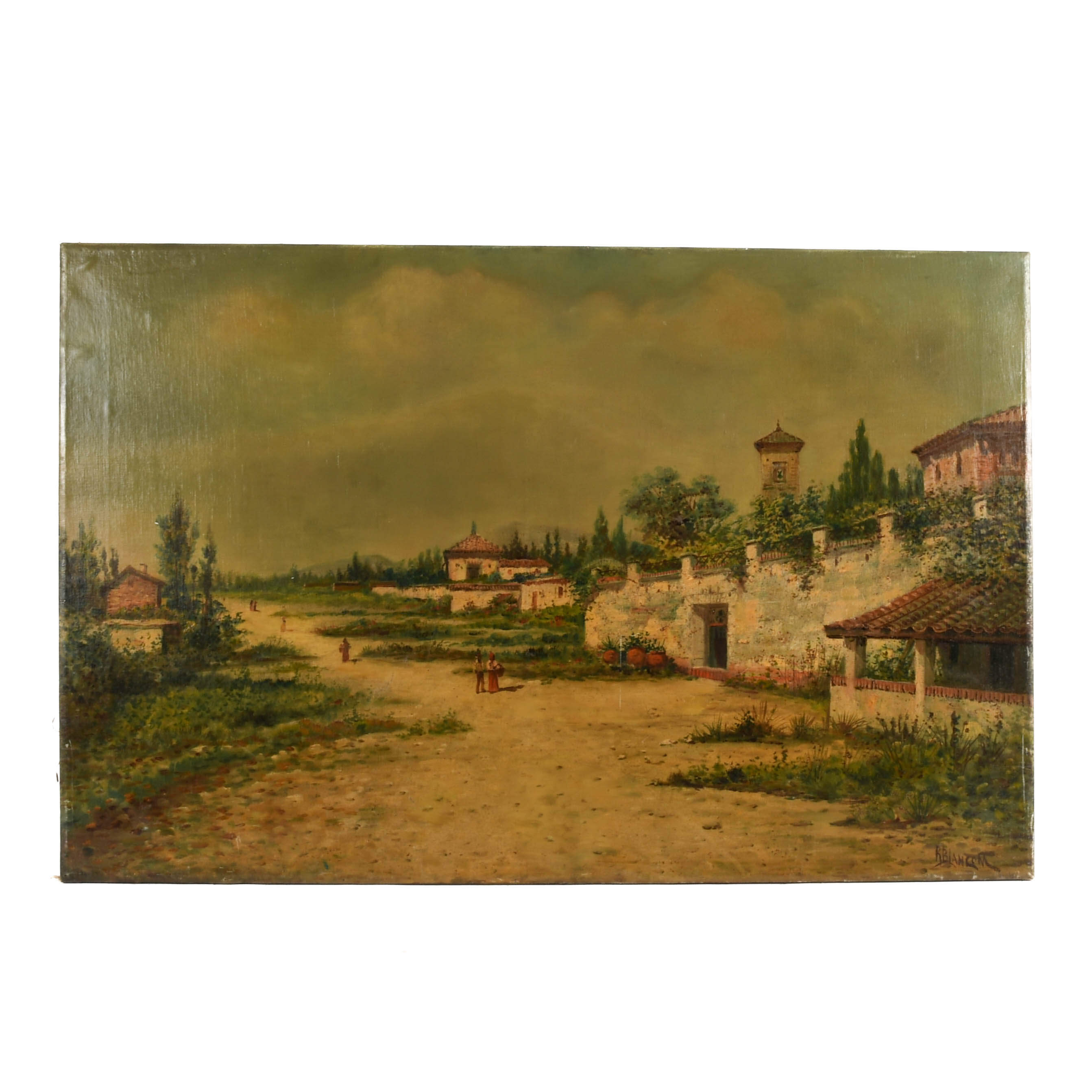 Signed Rafael Blanco Merino "Villa Courtyard" Oil on Canvas-1