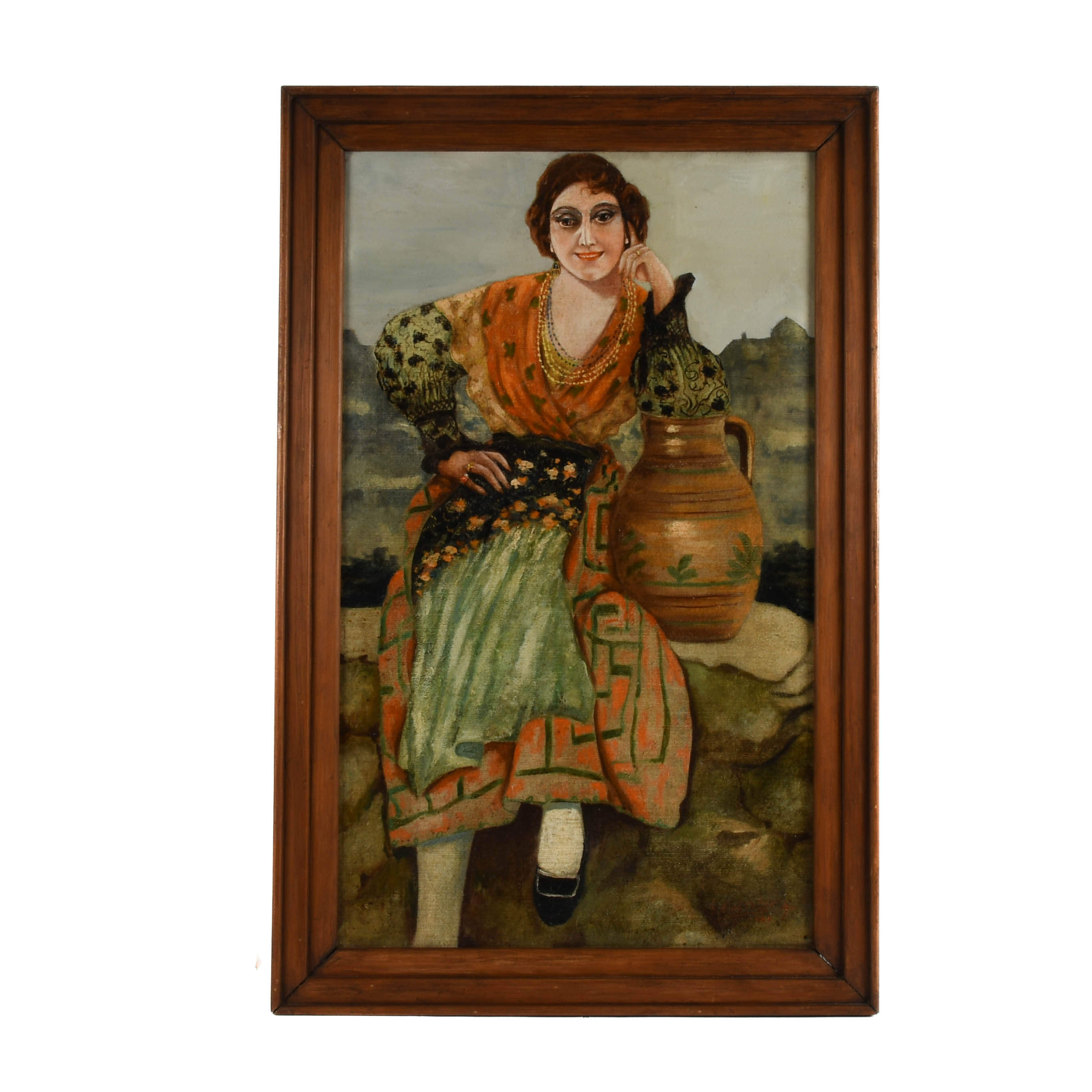 Framed Signed Portait of a European Woman Oil on Canvas-1