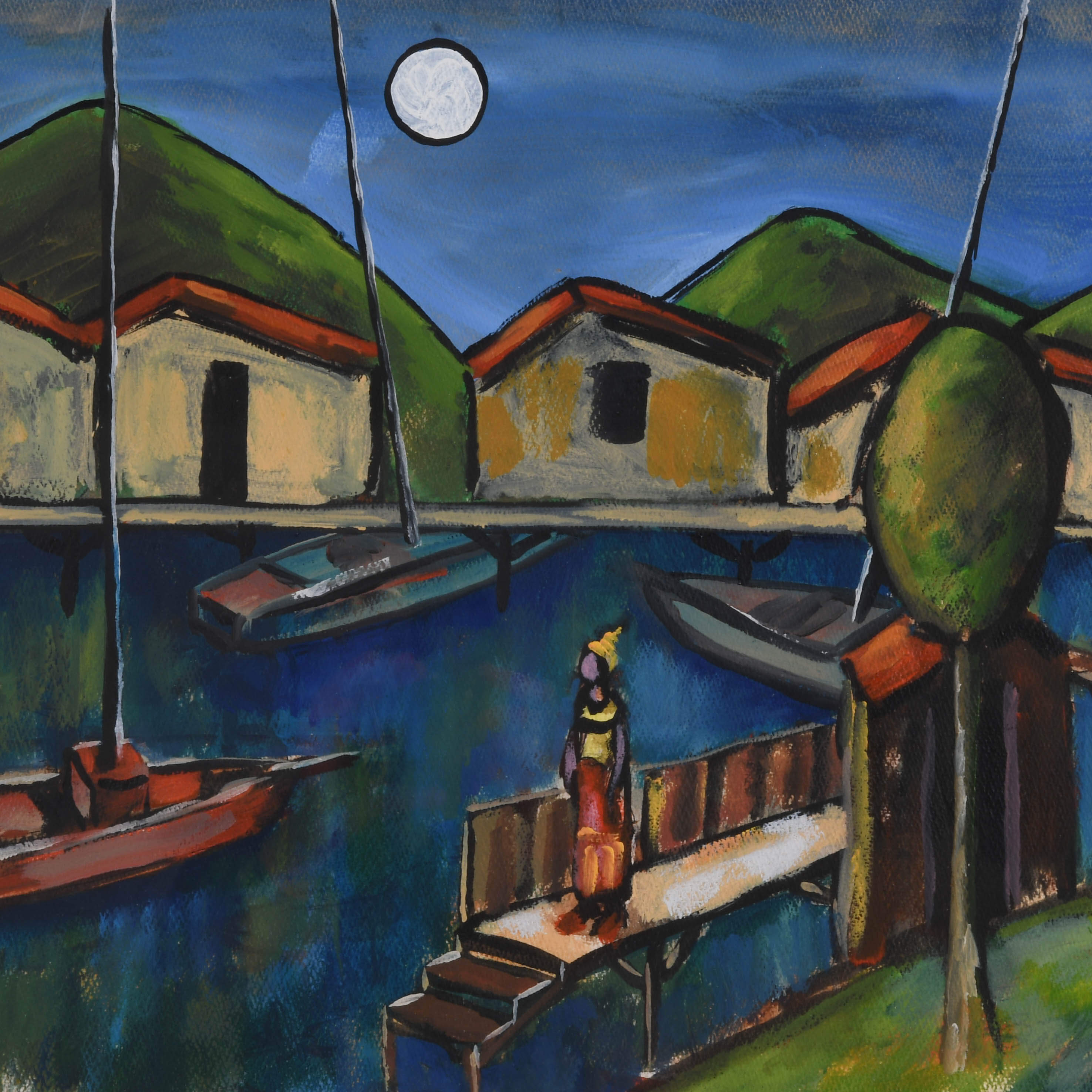 Framed Signed José María Mijares "Waiting Under the Moon" Mix Media-2