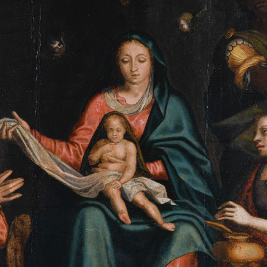 Antique Framed Adoration of the Magi Oil on Board-3