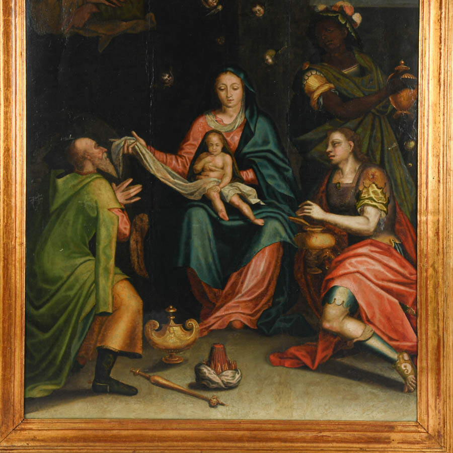 Antique Framed Adoration of the Magi Oil on Board-2