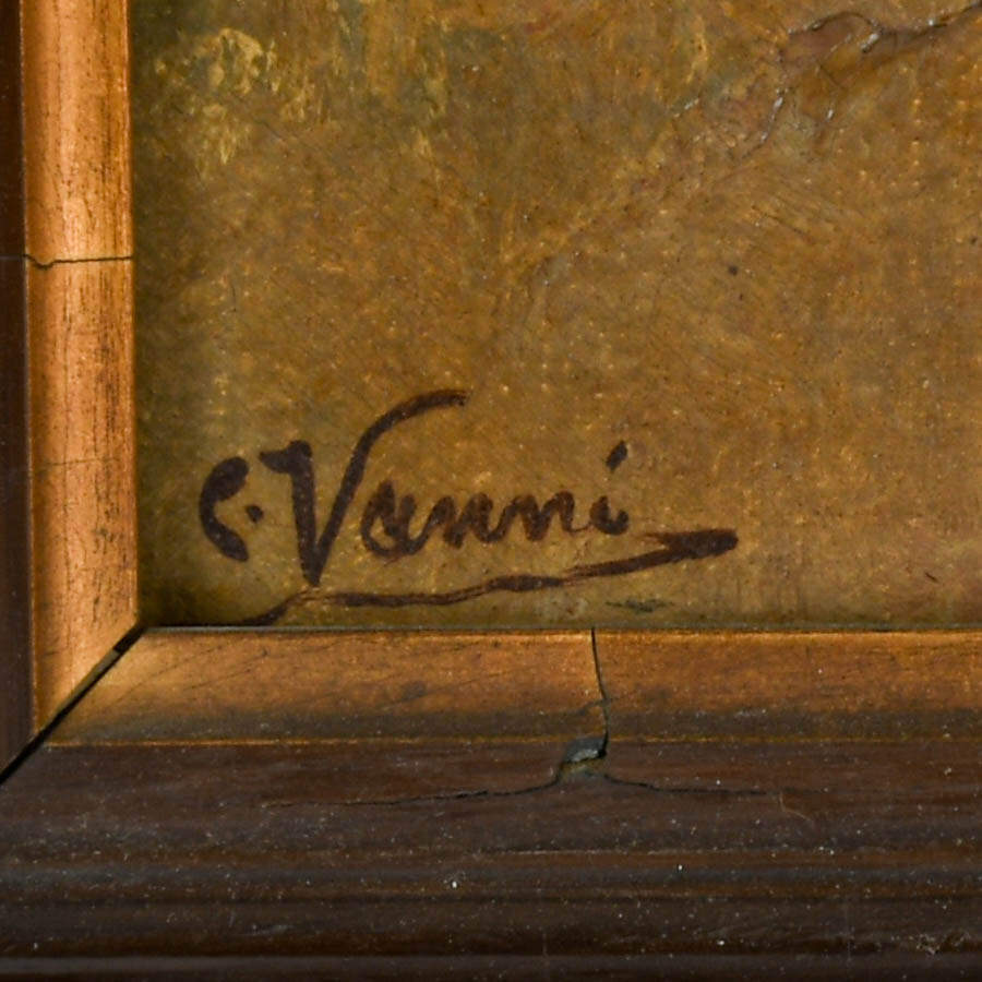 Antique Framed Signed E. Venni Wine, Bread, and Brotherhood Oil on Canvas-5