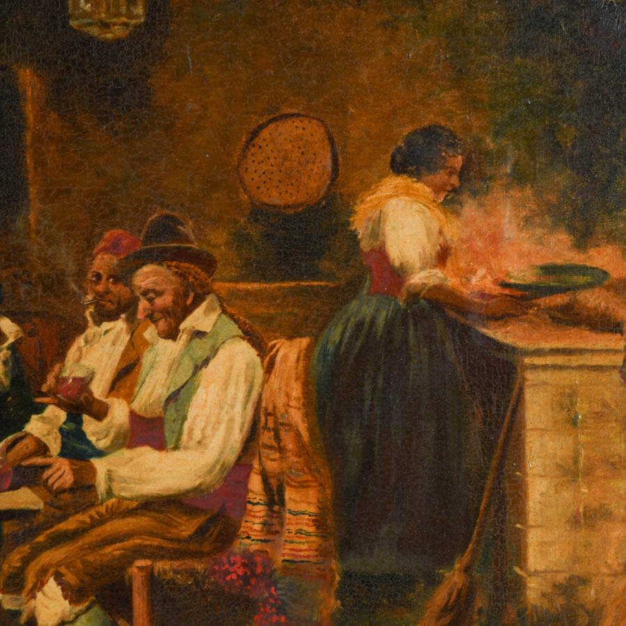 Antique Framed Signed E. Venni Wine, Bread, and Brotherhood Oil on Canvas-4