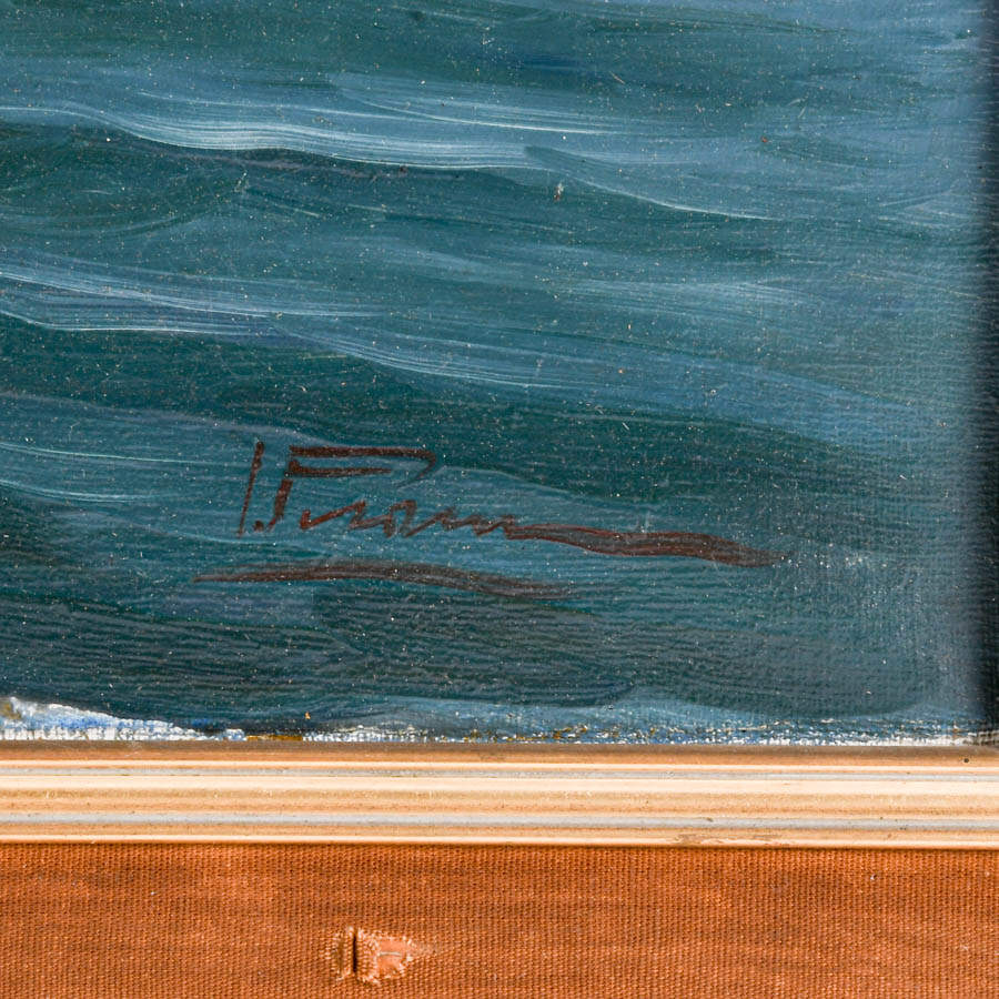 Framed Signed Afternoon in the Fishing Village Oil on Canvas-5