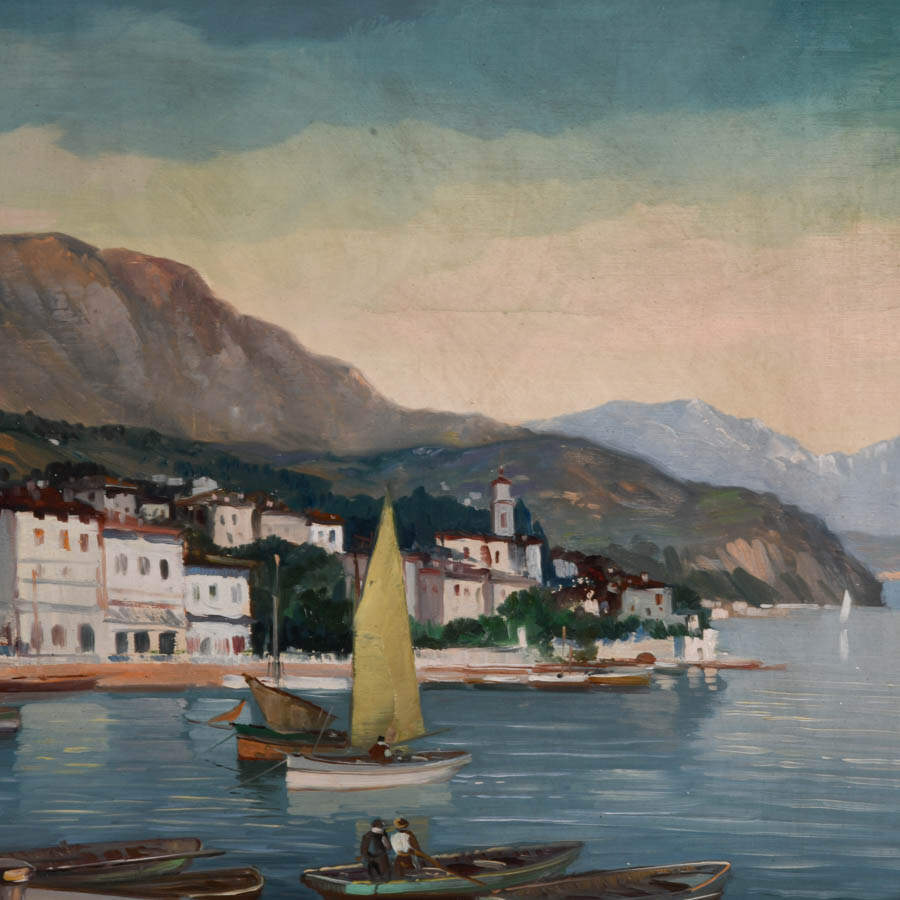 Framed Signed Afternoon in the Fishing Village Oil on Canvas-4