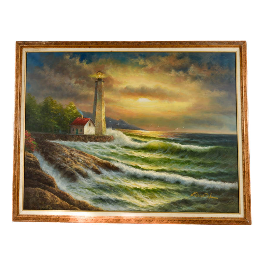Framed Signed Shoreline Symphony Oil on Canvas-1
