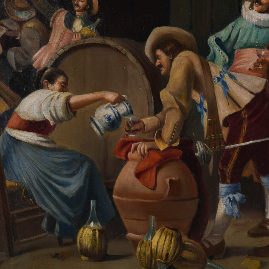Framed Signed "Le Repas Des Mousquetaires" After Francesco Tito on Canvas-3