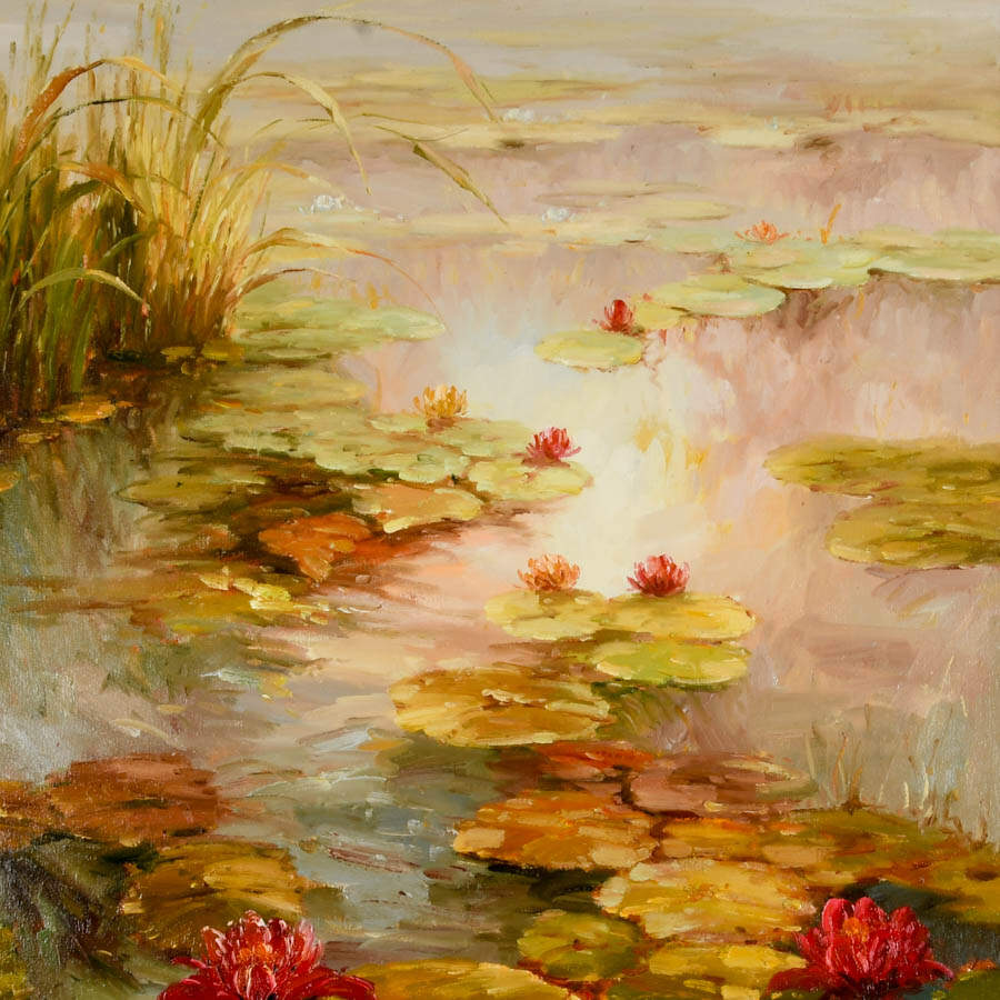 Framed Signed Vera Oxley Waterlilies Oil on Canvas-2
