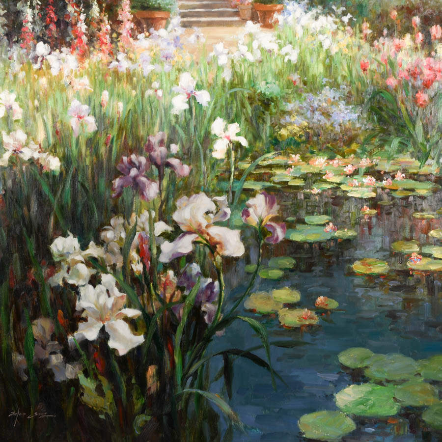 Framed Signed Zhao Song The Conservatory Garden Oil on Canvas-3