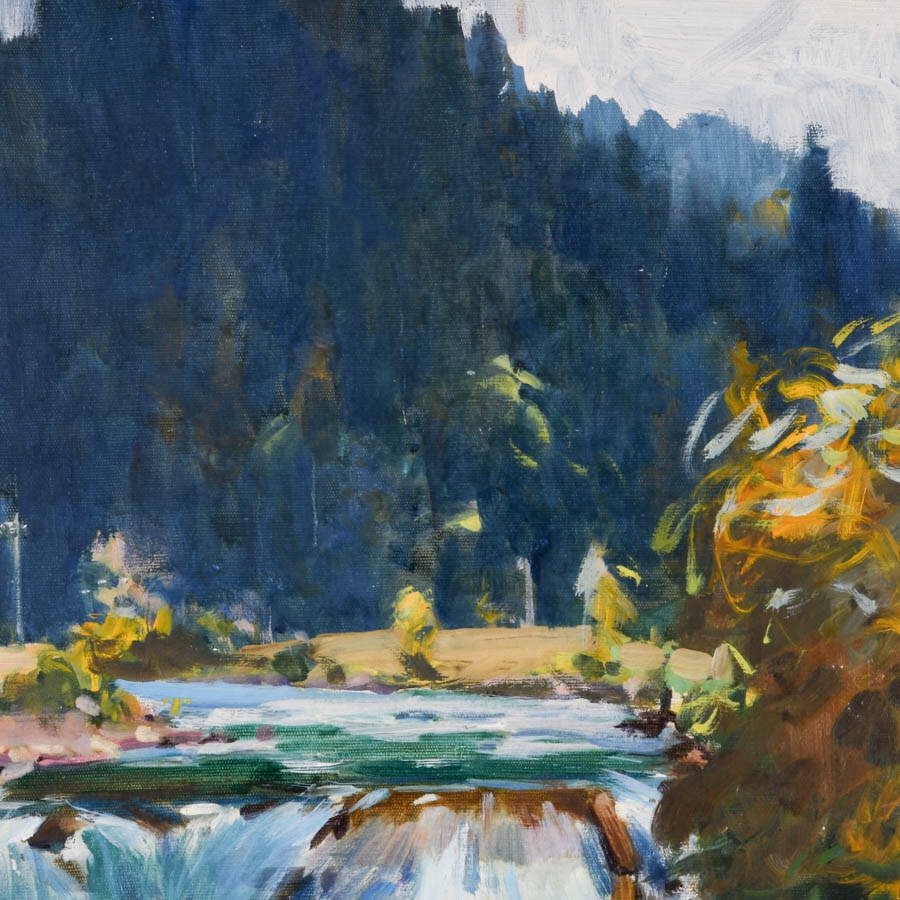 Framed Signed Gentle Waterfall Painting on Canvas-3