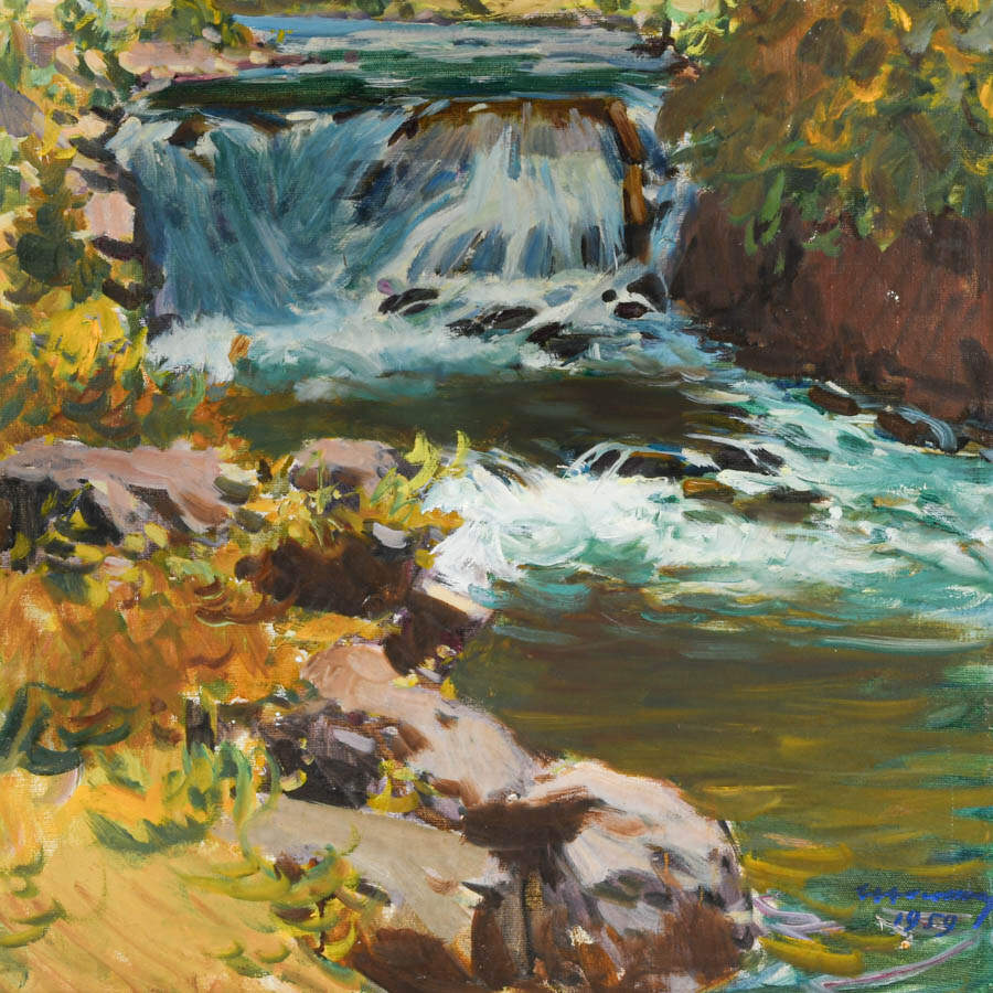 Framed Signed Gentle Waterfall Painting on Canvas-2