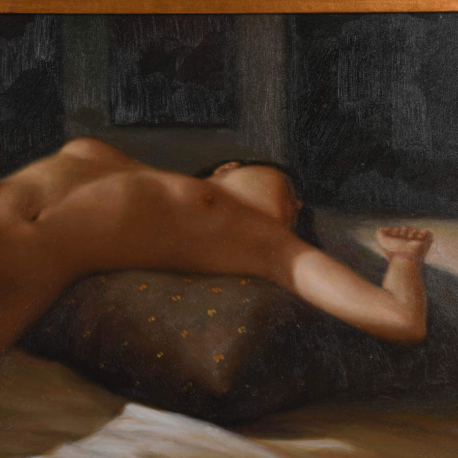 Framed Signed Reclining Nude Oil on Canvas Attributed to David Condori-3