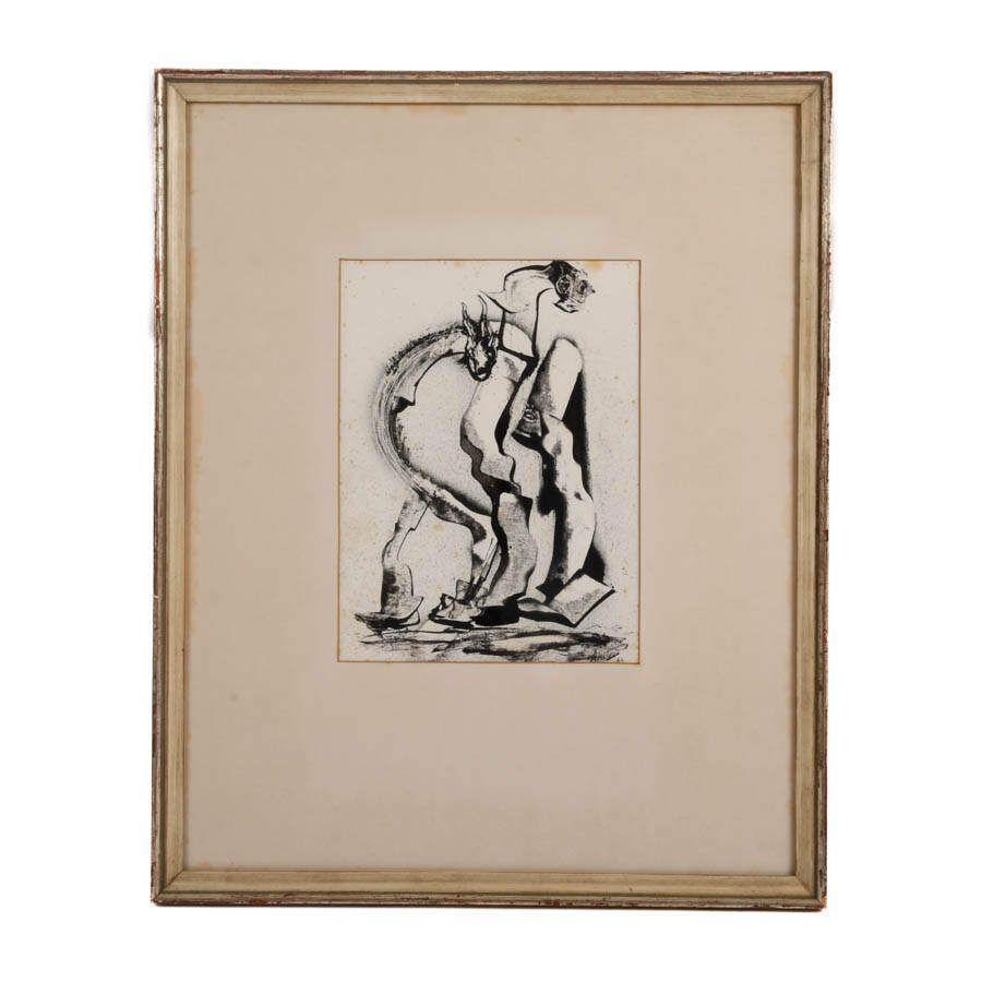 Framed Signed Akston "Puzzled" Oil on Paper-1