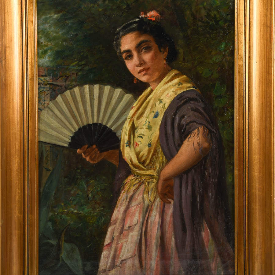 Framed Portrait of a Spanish Rose Oil on Canvas-2