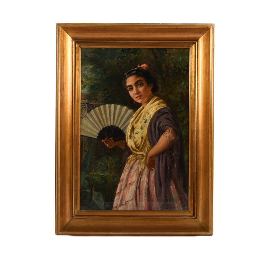 Framed Portrait of a Spanish Rose Oil on Canvas-1