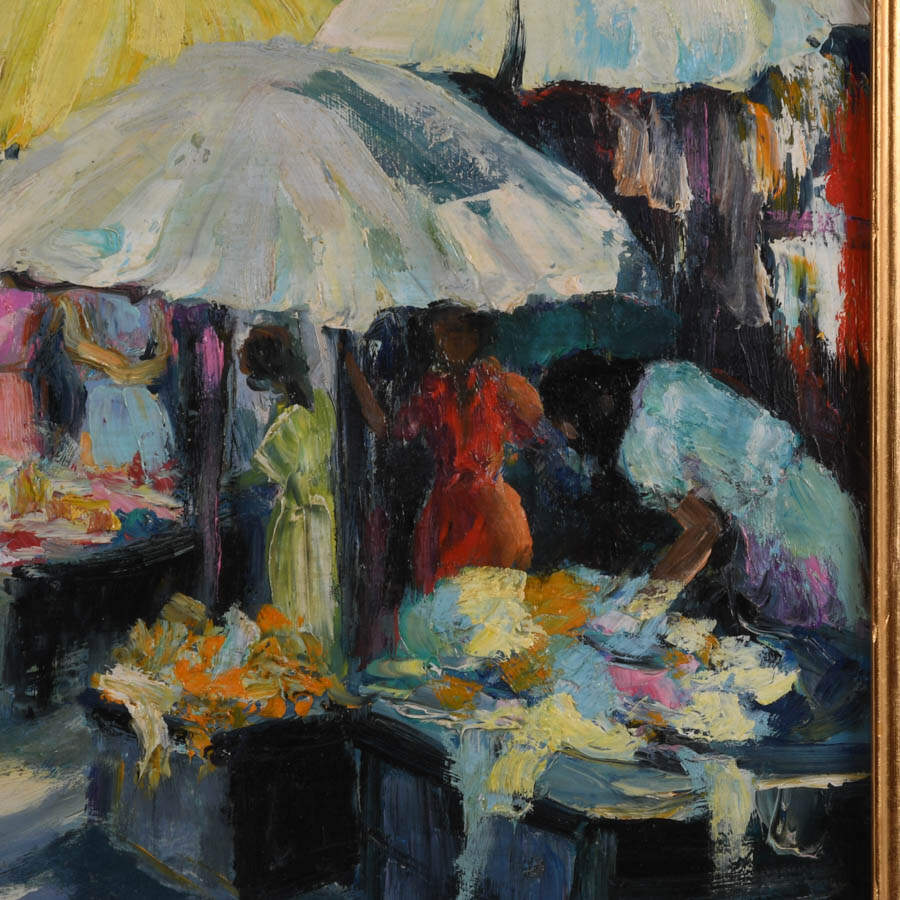 Framed Signed Market of Color Mixed Media on Board-4