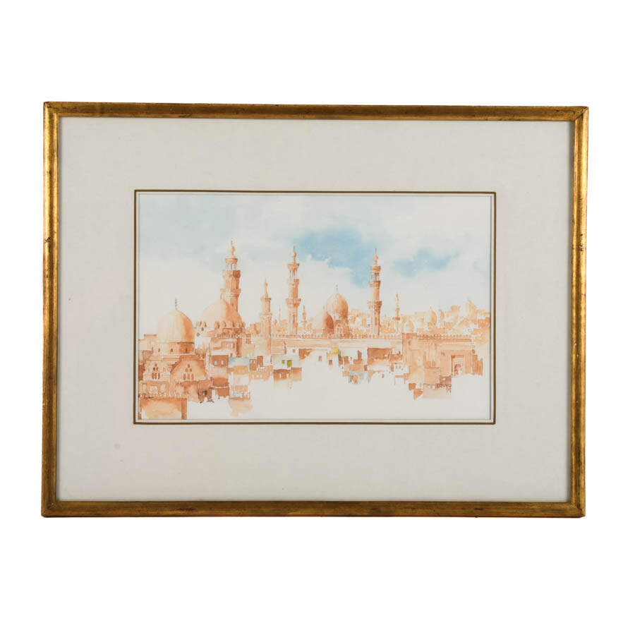 Framed Ahmed Dzuvic Echoes Above the Rooftops Architectural Watercolor-1
