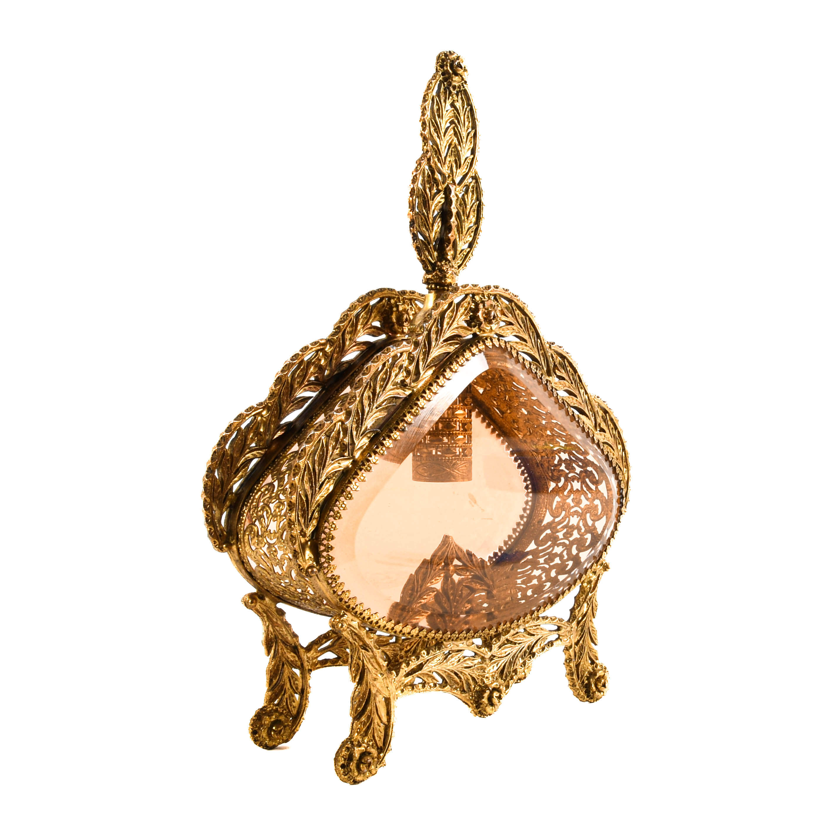 Gold Filigree Hollywood Regency Perfume Bottle-6
