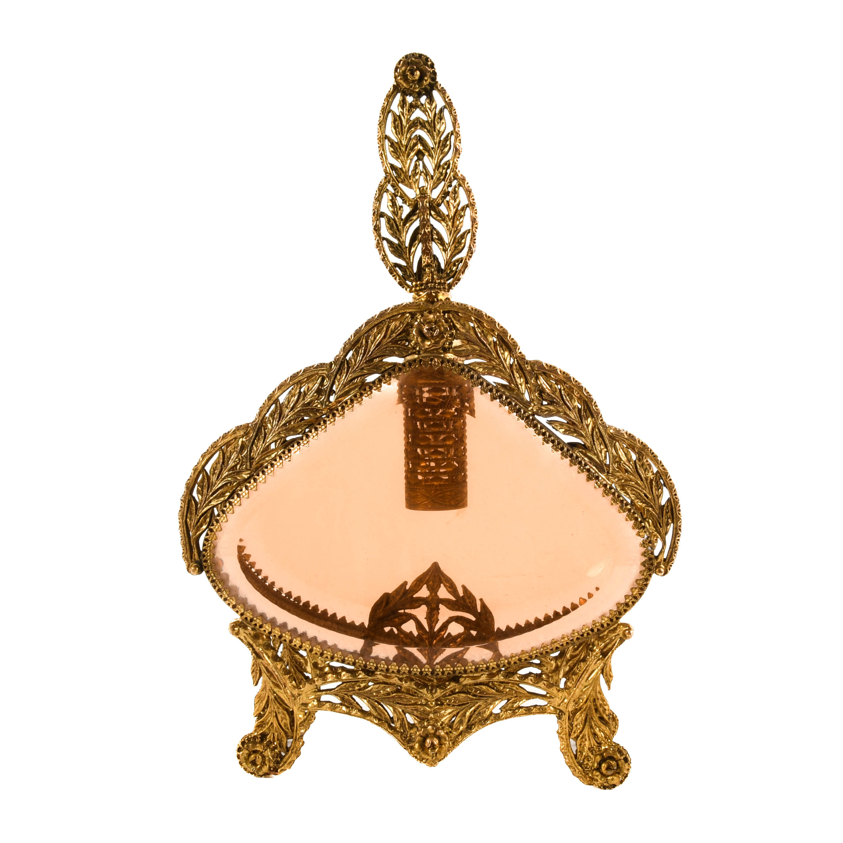 Gold Filigree Hollywood Regency Perfume Bottle-1