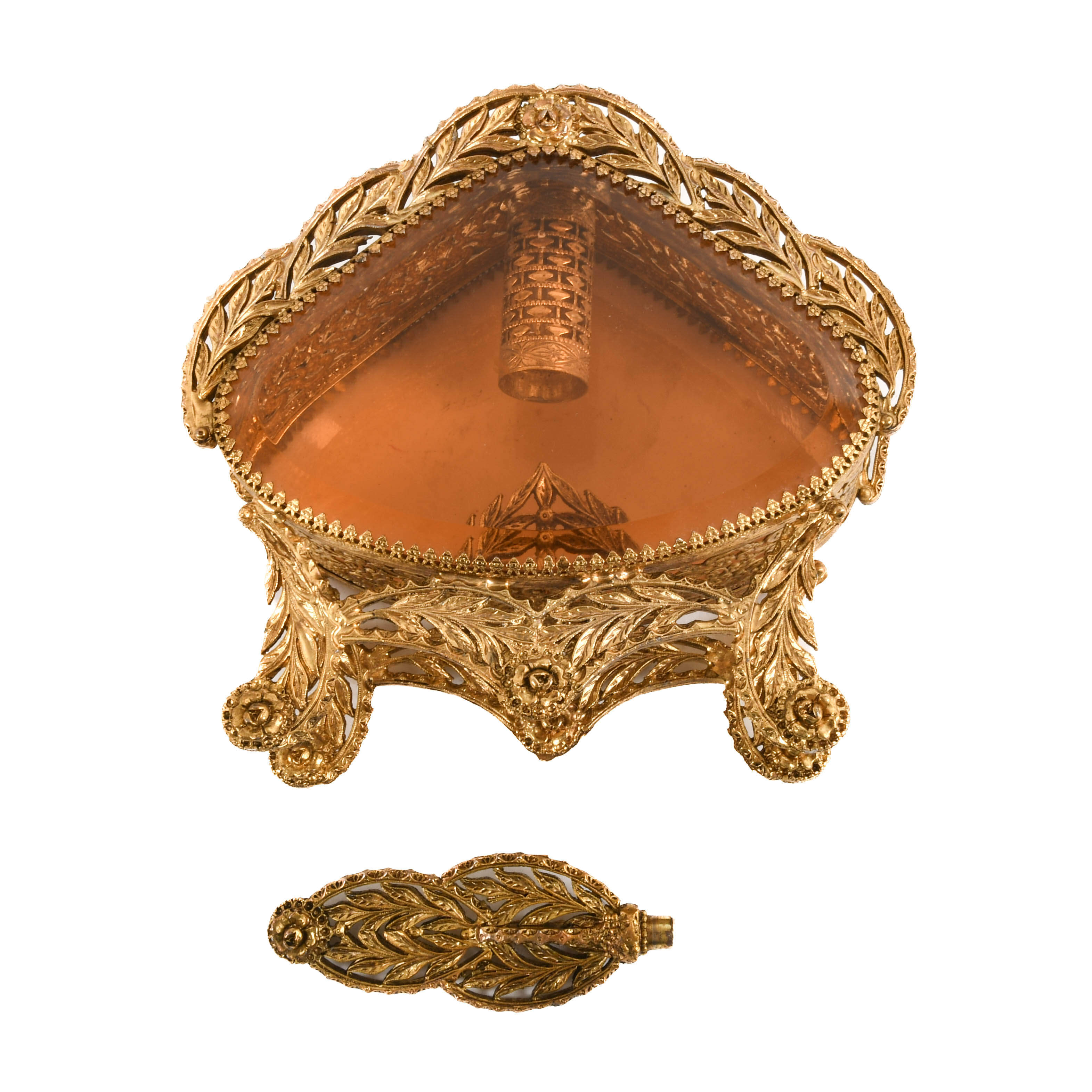 Gold Filigree Hollywood Regency Perfume Bottle-2
