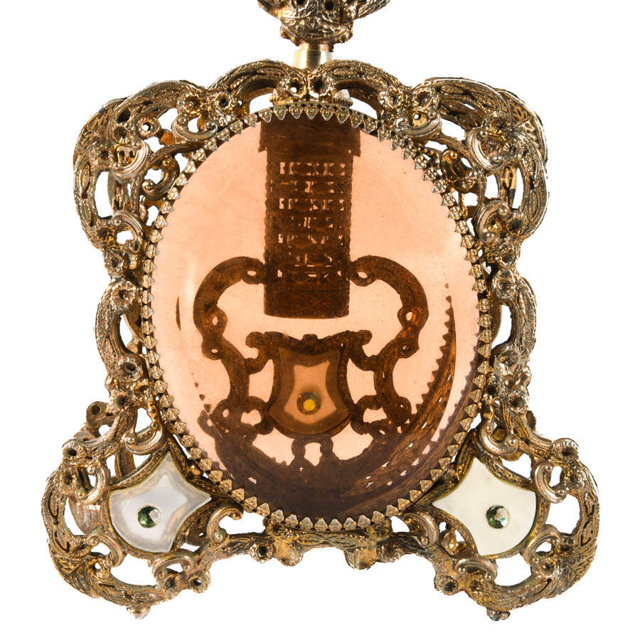 Hollywood Regency Gold Filigree and Mother of Pearl Inset Perfume Bottle-3
