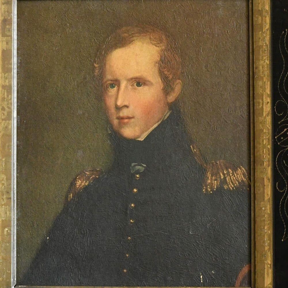 Antique Black and Gold Banner Detail Wooden Frame with Major Biddle Print-5