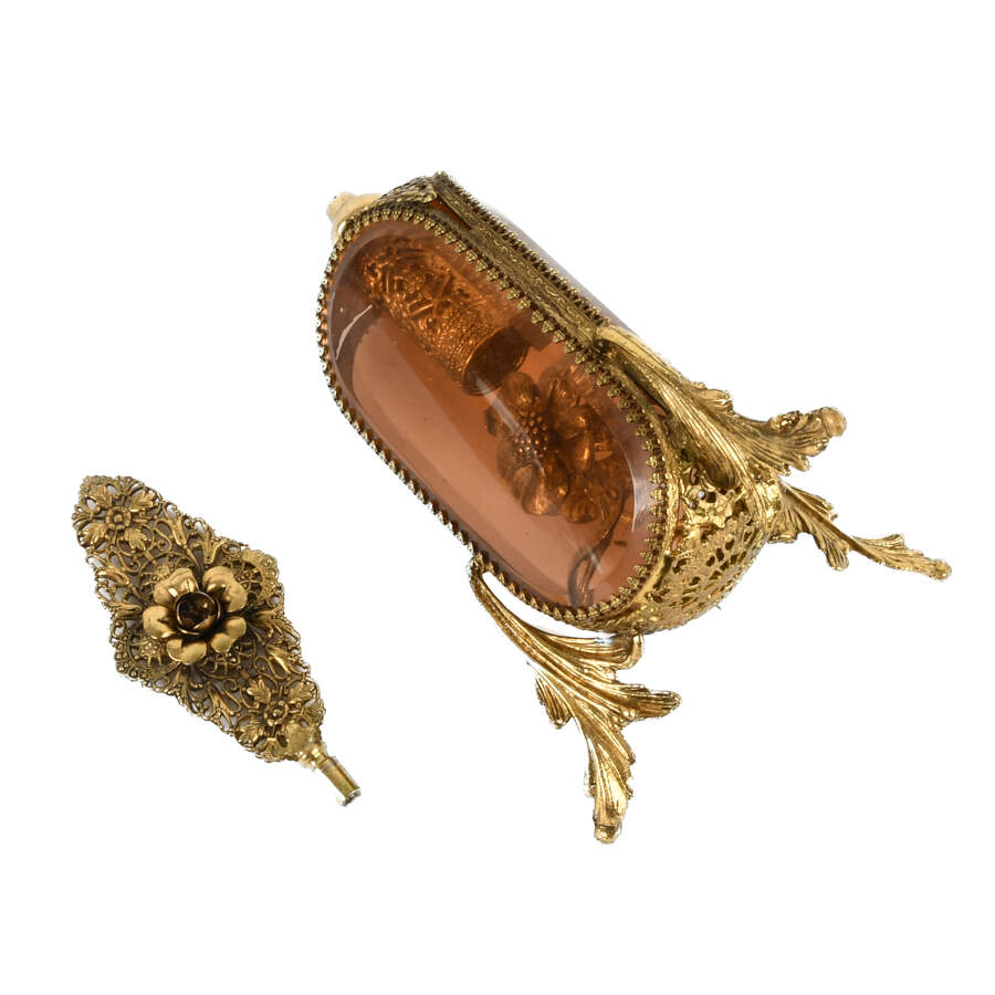Ornate Footed Pink Glass Filigree Perfume Bottle-8