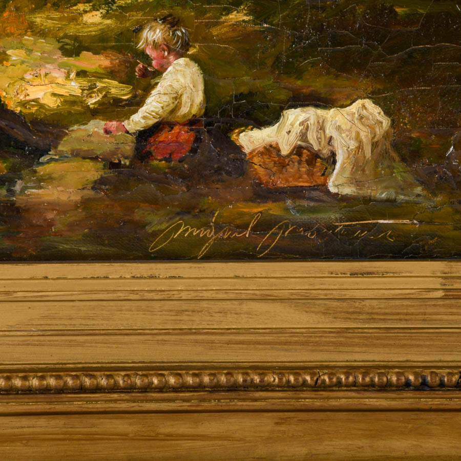 Framed "Gathering at the Water's Edge" Oil on Canvas-5
