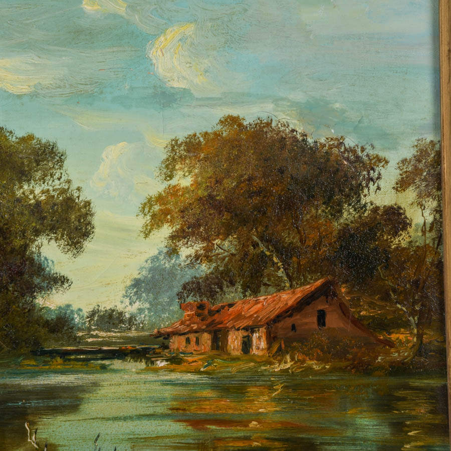 Framed "Gathering at the Water's Edge" Oil on Canvas-4