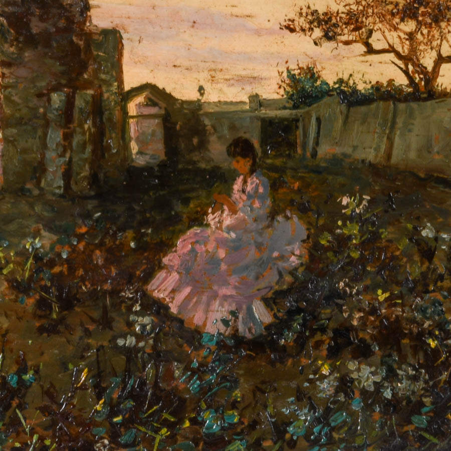 Framed Signed "Silhouette at Dusk" Oil on Board-3