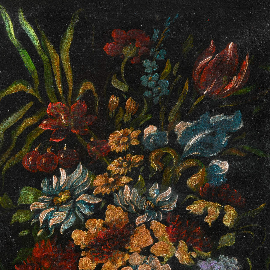 Framed Woven Basket Floral Arrangement Oil on Canvas-3