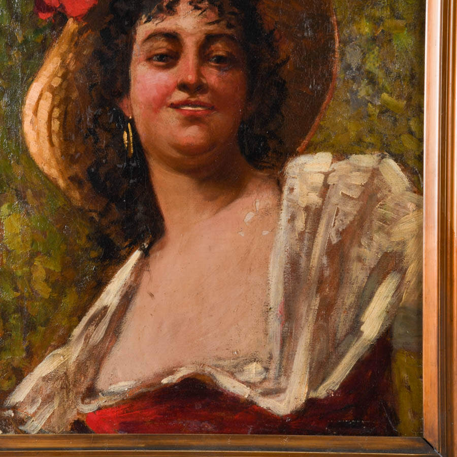 Frame Signed Giacomo Mantegazza Figural Portrait Oil on Canvas-4