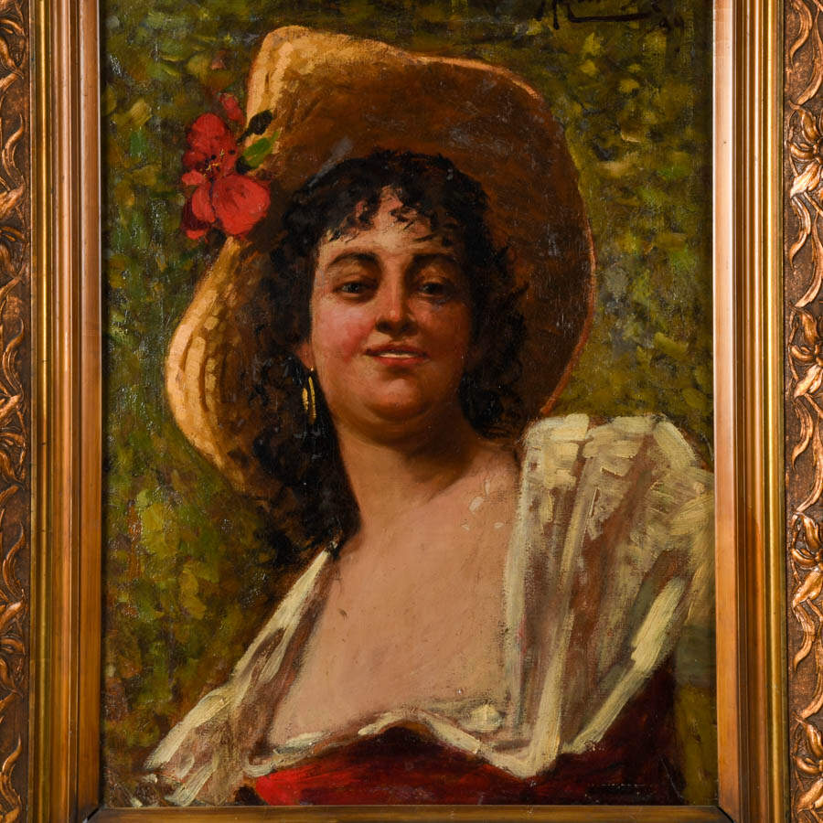 Frame Signed Giacomo Mantegazza Figural Portrait Oil on Canvas-2