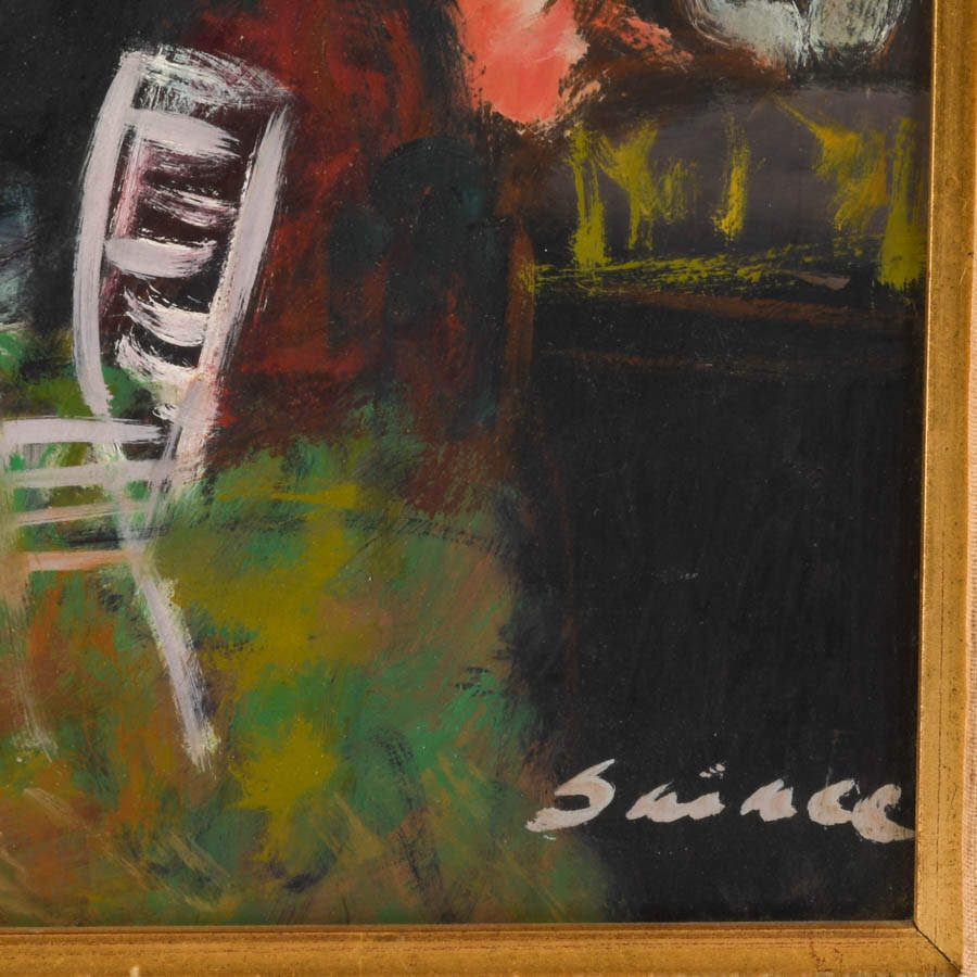 Framed Signed Street Café Scene Oil on Board-5