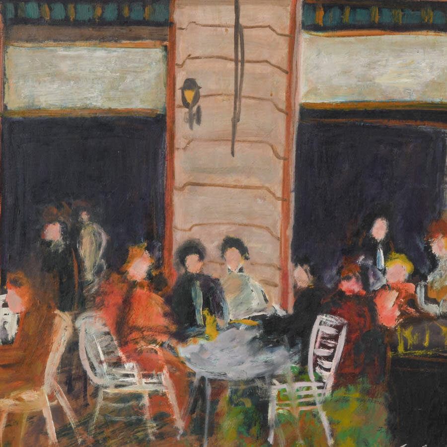 Framed Signed Street Café Scene Oil on Board-3