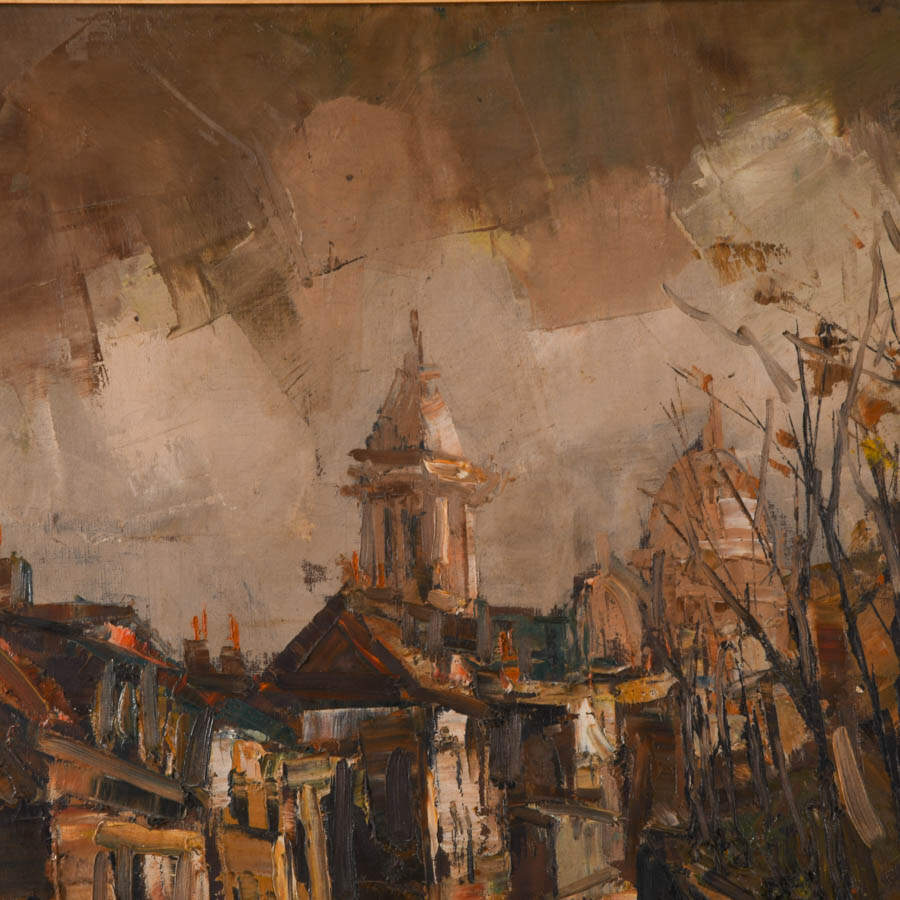Framed Signed Echoes of the Old Town Oil on Canvas-4