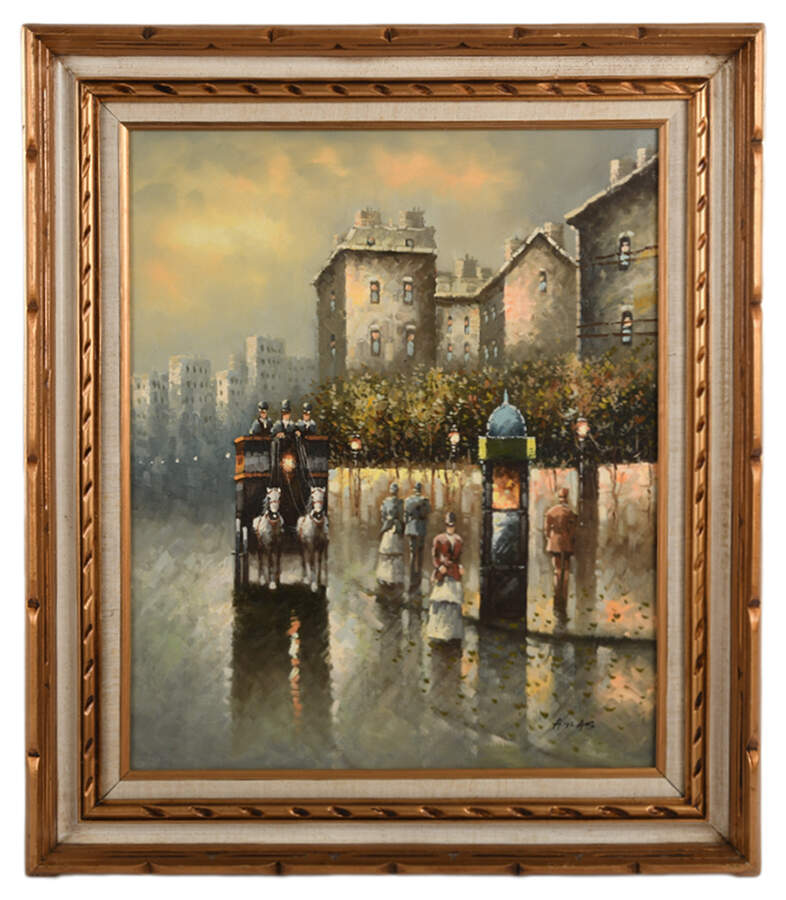 Framed Signed Atlas City Carriage Oil on Canvas-1