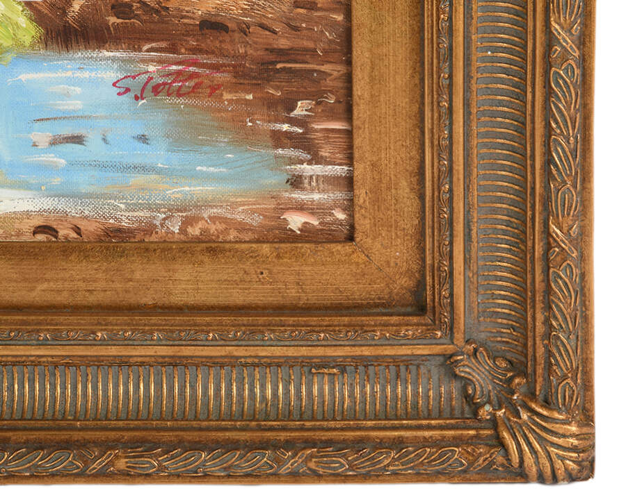 Framed Signed S. Potter Impressionist Beach Scene Oil on Canvas-4