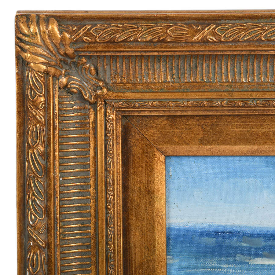 Framed Signed S. Potter Impressionist Beach Scene Oil on Canvas-3