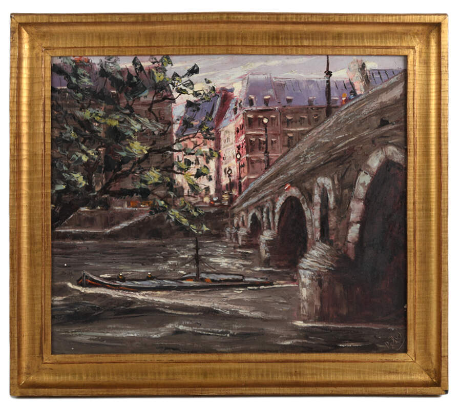 Framed Signed Bridge Over Troubled Waters Oil on Canvas-1