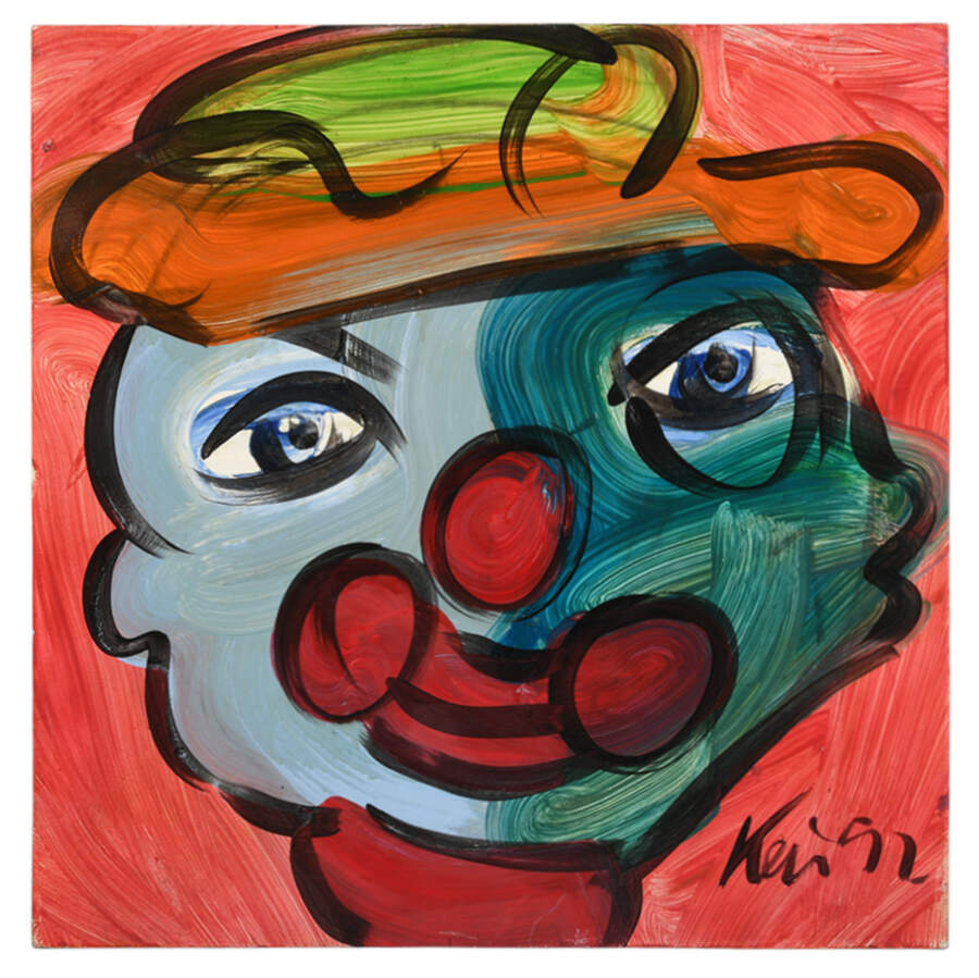 Signed Peter Keil Clowning Mix Media on Masonite-1