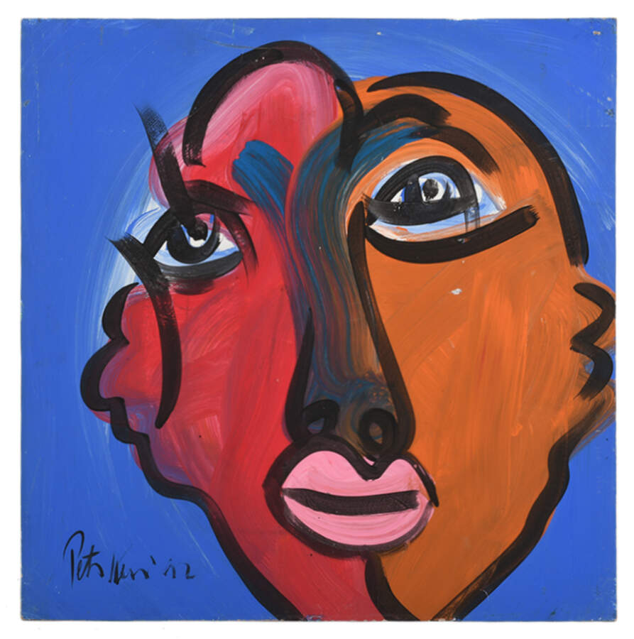 Signed Peter Keil Colorful Face Mix Media on Masonite-1