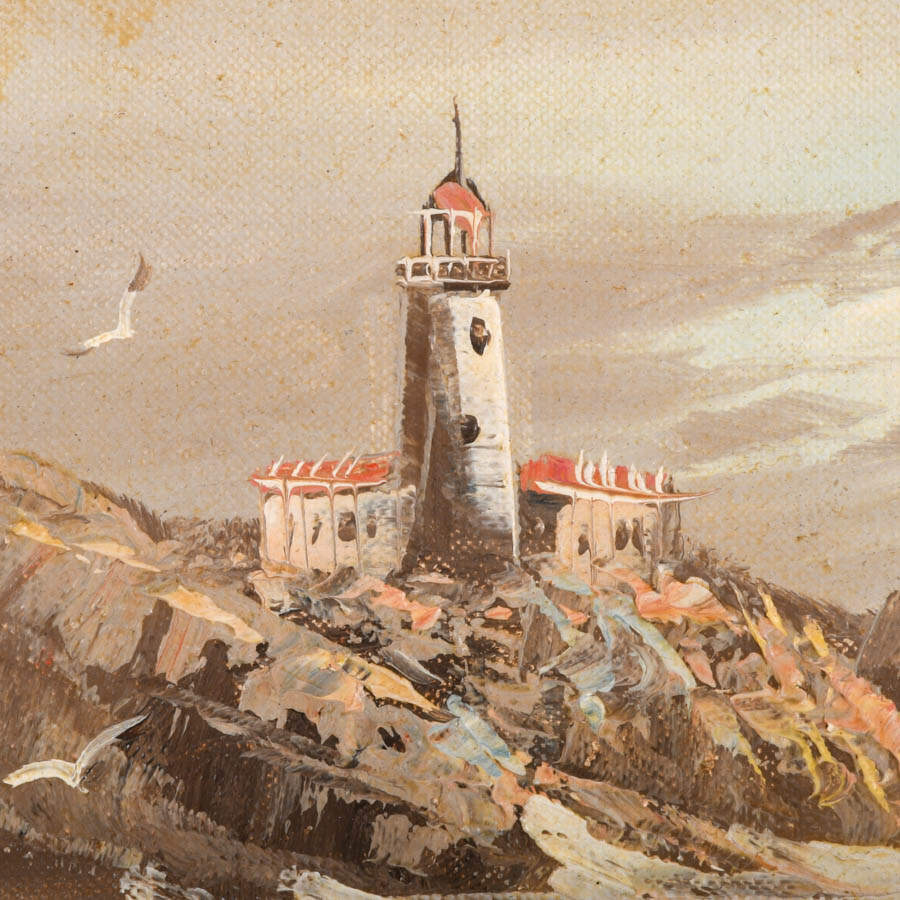 Signed Albert Lighthouse View Oil on Canvas on Board-2